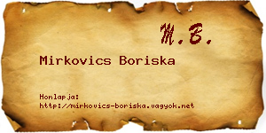 Mirkovics Boriska névjegykártya